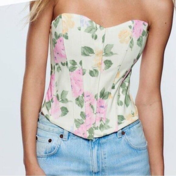 Zara Floral Print Cinched Waist Corset Size Large - Picture 1 of 11